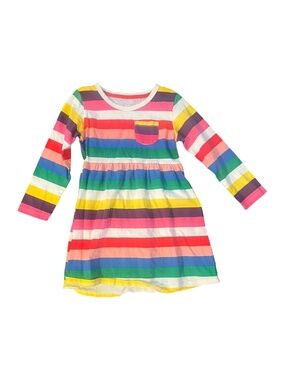 Girls 5T Rainbow Stripe Cotton Long Sleeve Pocket Dress VGUC